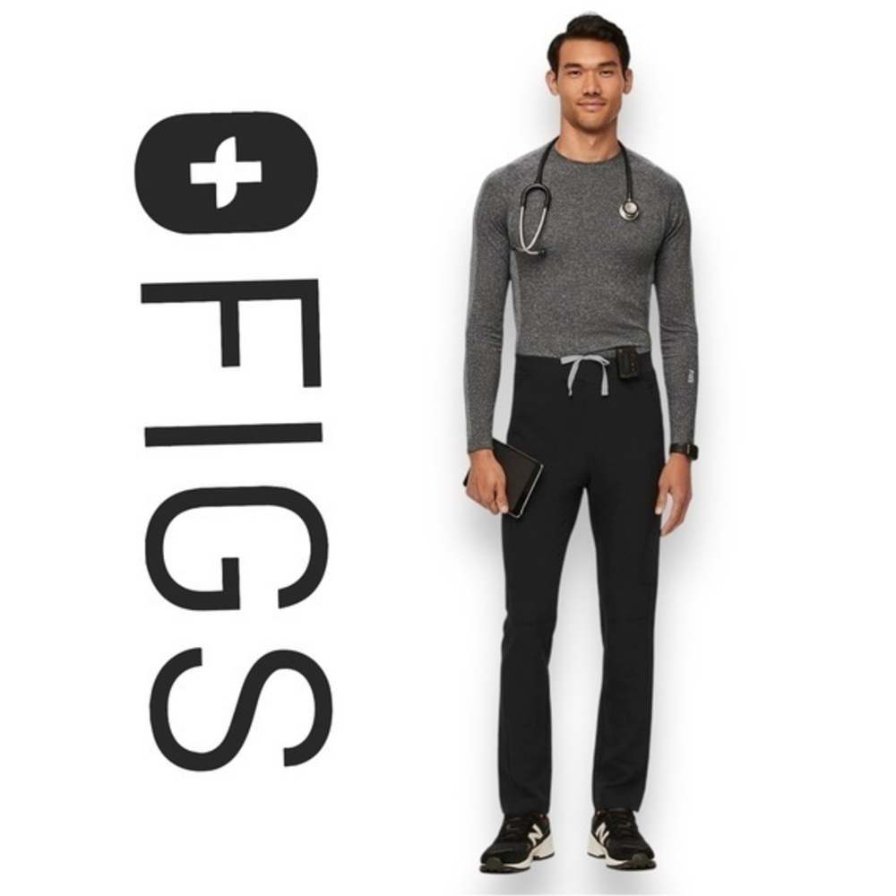 FIGS ✘ NWOT Axim Technical Cargo Tie Waist Pocket Stretch Scrub Pants, Black, S